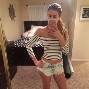 Honey Punch 3/4 Sleeve Striped Crop Top